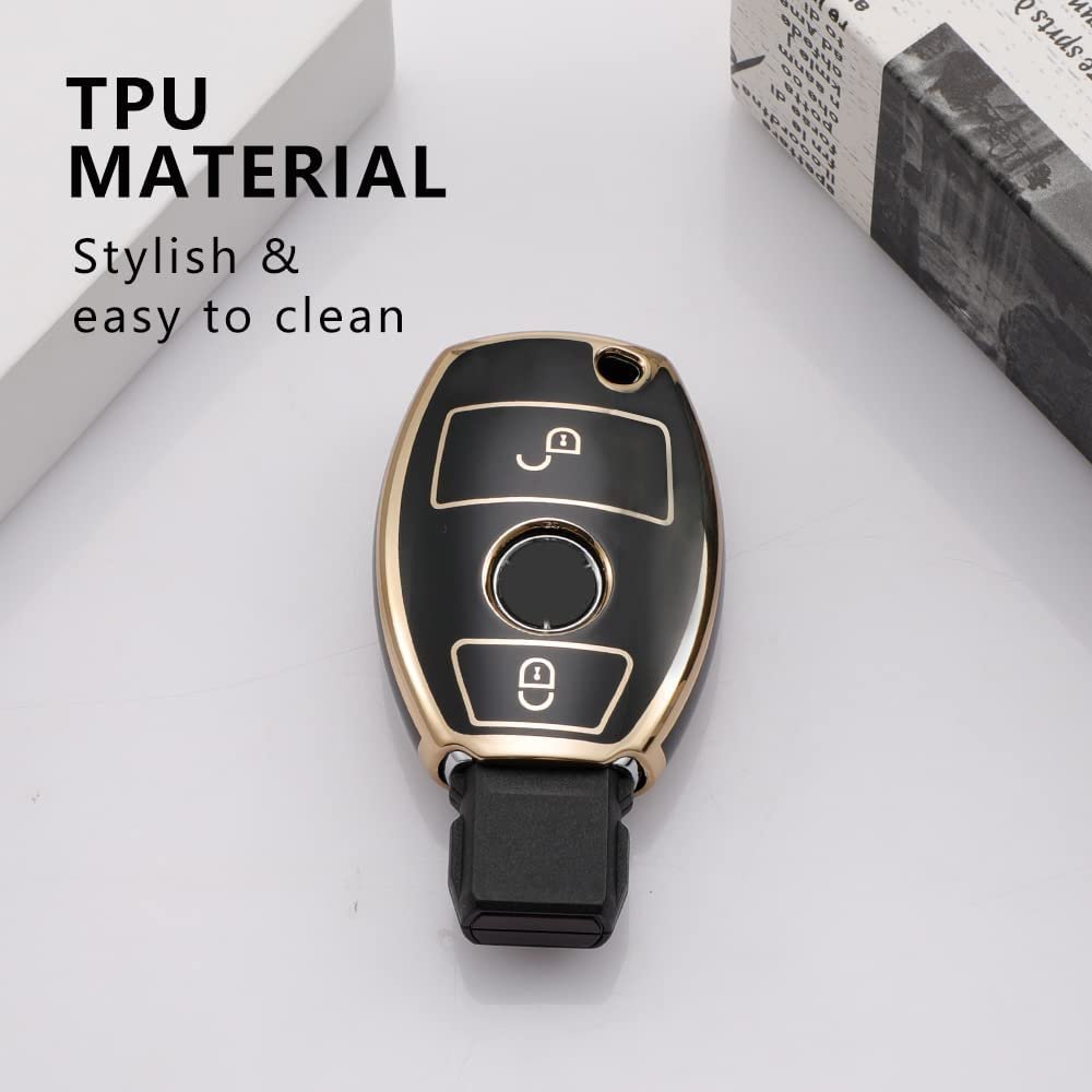 TPU Car Key Cover Compatible Mercedes Benz Smart Key (Black) Image 