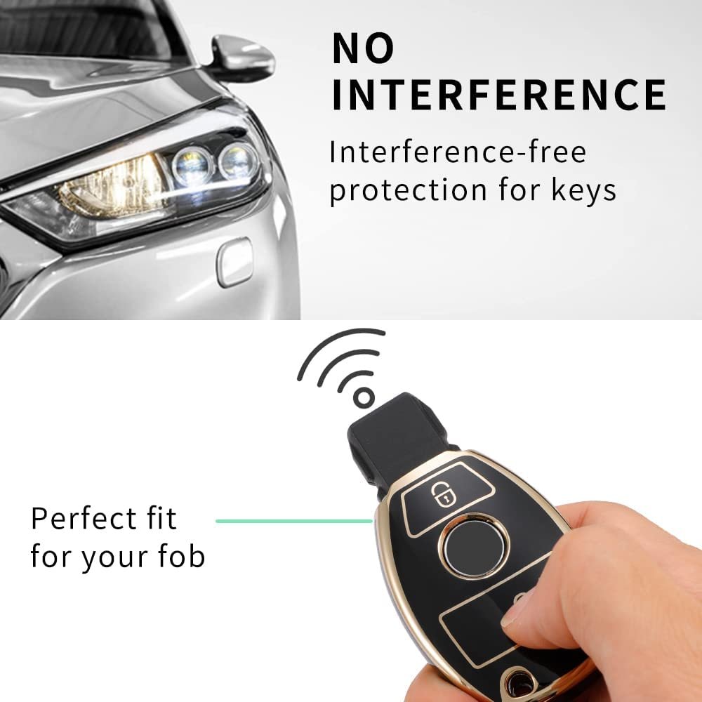TPU Car Key Cover Compatible Mercedes Benz Smart Key (Black) Image 