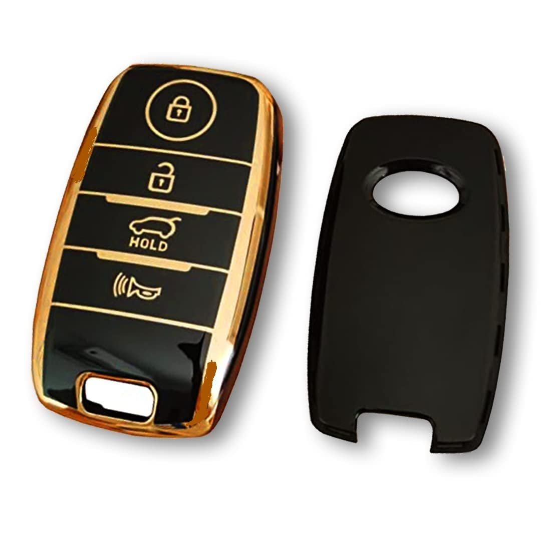 TPU Car Key Cover Compatible For Seltos (Compare Key Buttons Before Ordering) (4 Button Smart Key, Black) Image 
