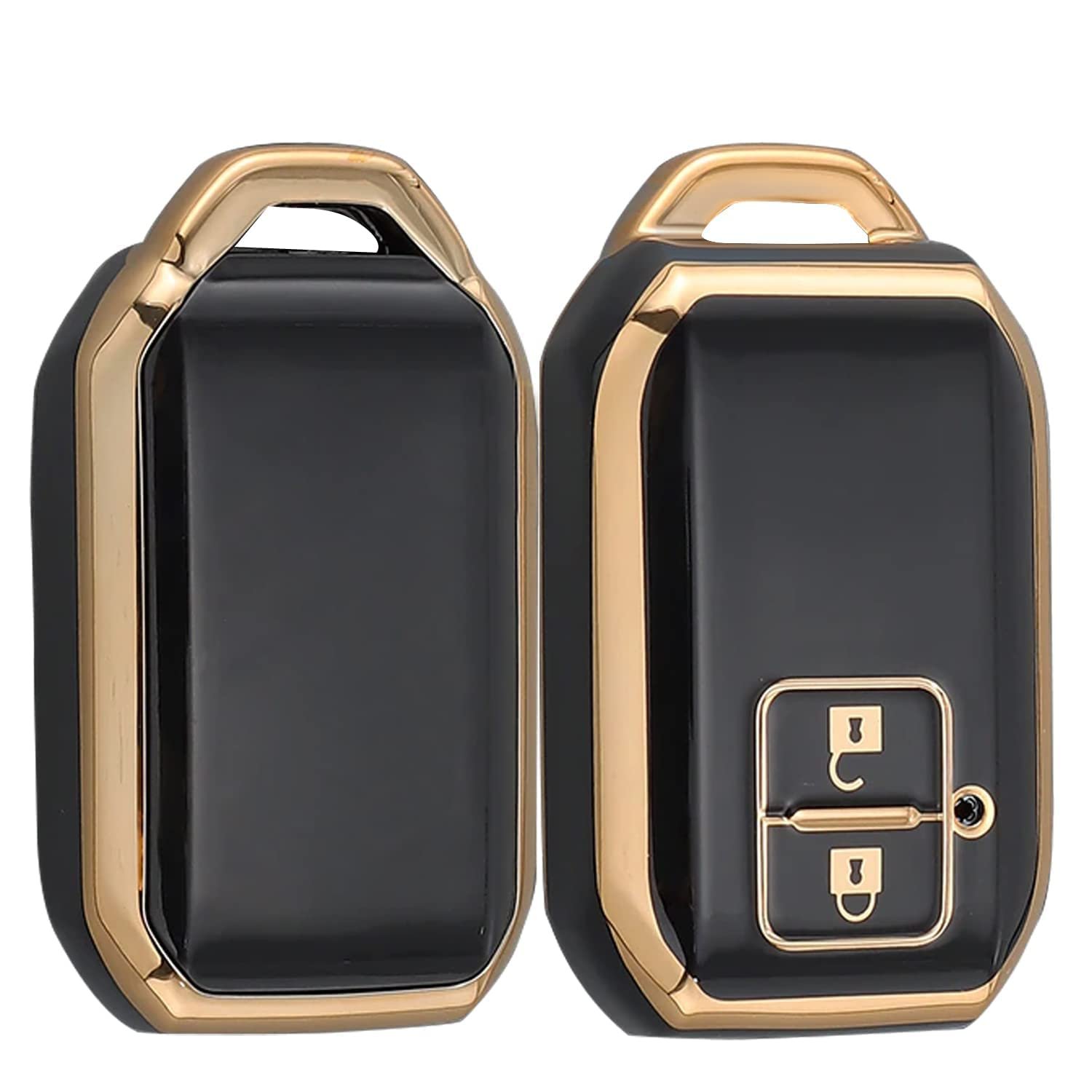 TPU Key Cover Compatible for Suzuki Baleno, XL6, Swift, Ertiga, Dzire (2 Button Smart Key,Gold/Black) Image 