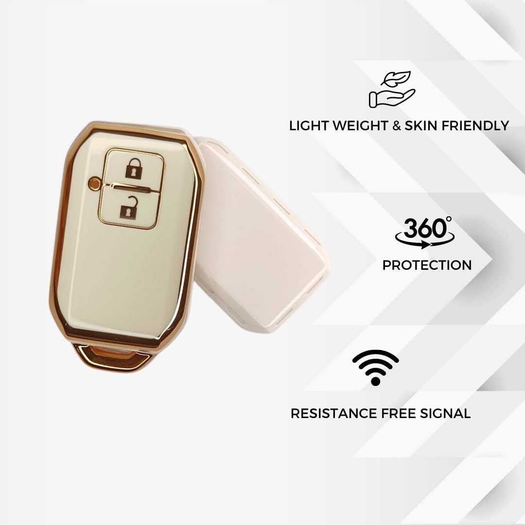 Carbon TPU Key Cover Compatible for Suzuki Baleno, XL6, Swift, Ertiga, Dzire (2 Button Smart Key,White) Image 