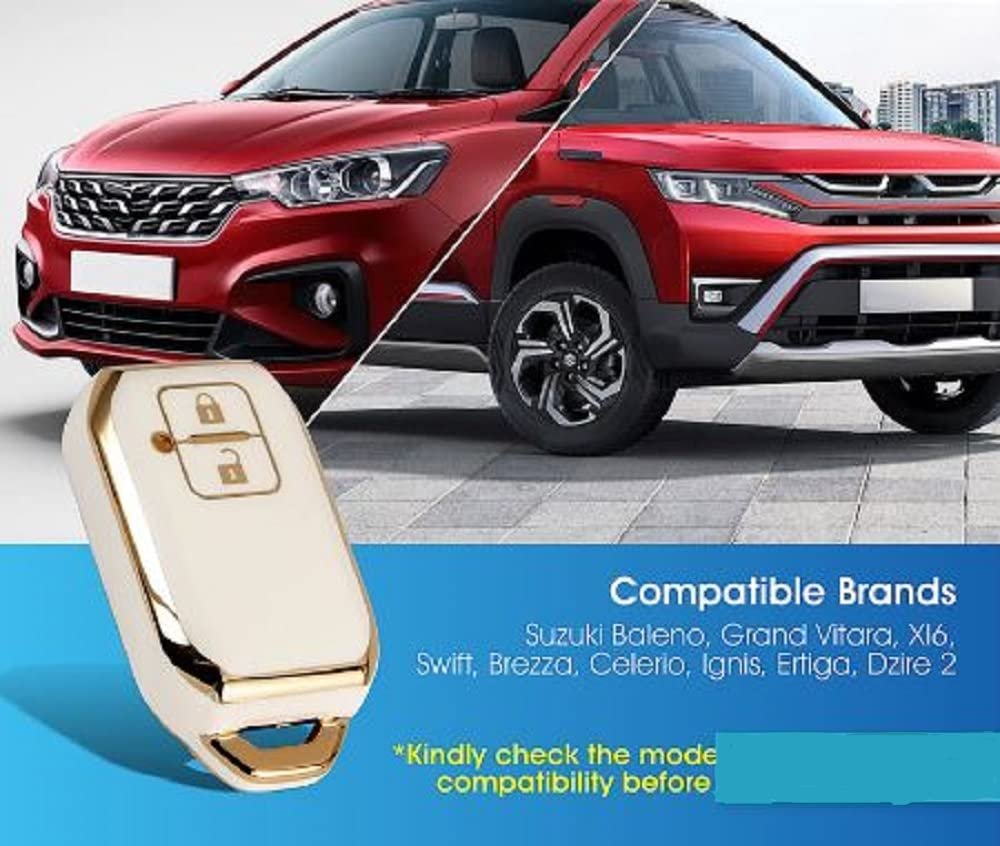 Carbon TPU Key Cover Compatible for Suzuki Baleno, XL6, Swift, Ertiga, Dzire (2 Button Smart Key,White) Image 