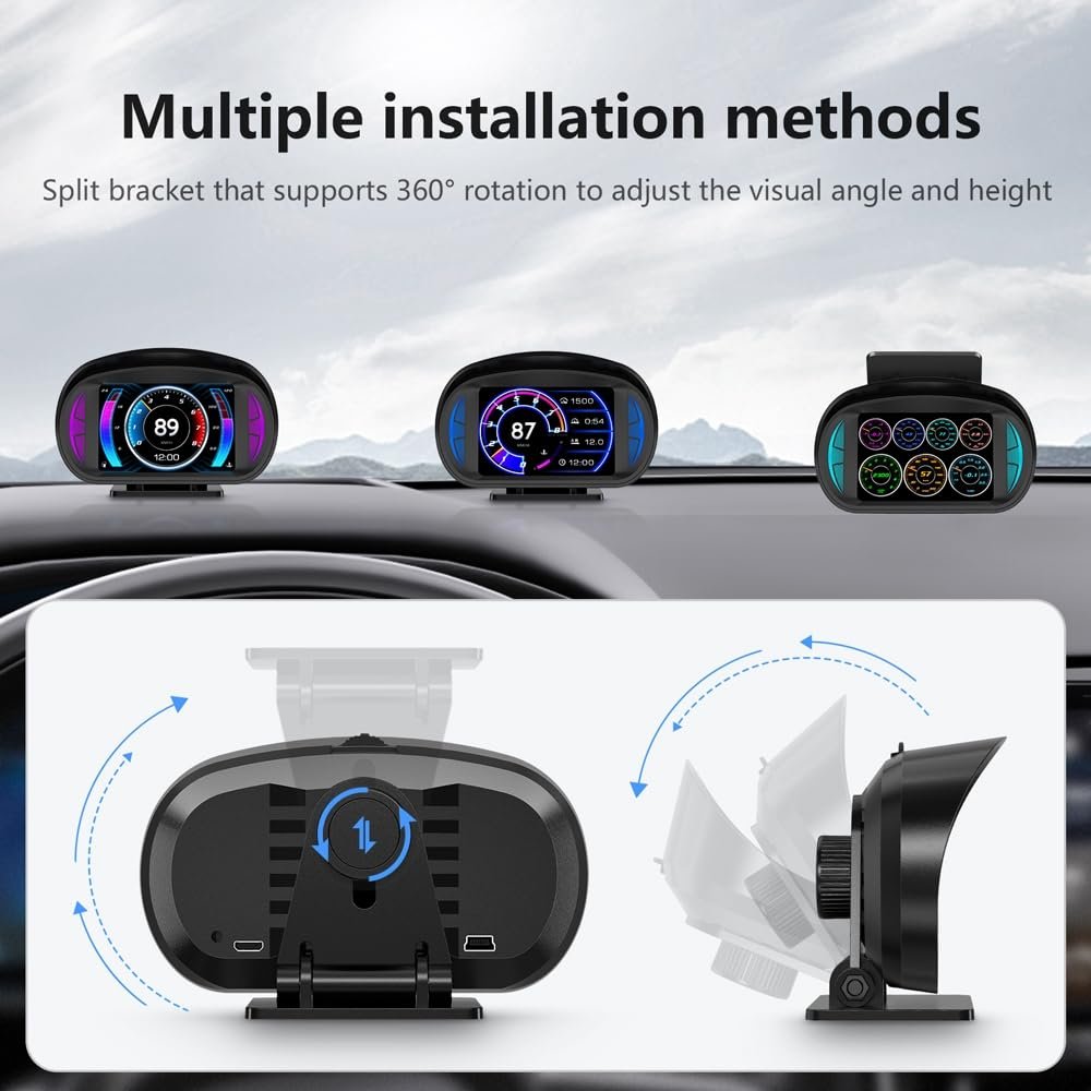 P2 3inch Multi-function HD OBD LCD Instrument GPS Car Speed Slope Meter HUD Head-up Display. Image 