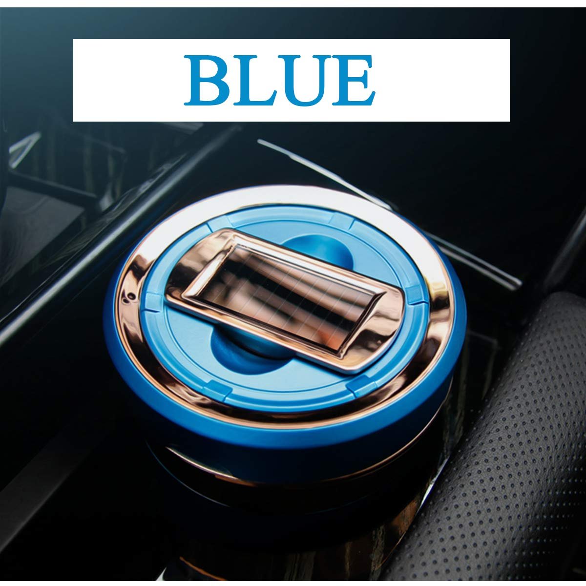Car Ashtray Electronic Cigarette Lighter Detachable Solar Powered/USB Rechargeable with Lid Blue LED Light For Most Car Cup Holder (Blue) Image 