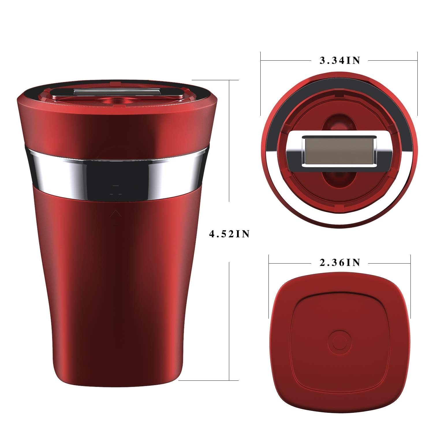 Car Ashtray Electronic Cigarette Lighter Detachable Solar Powered/USB Rechargeable with Lid Blue LED Light For Most Car Cup Holder (Red) Image 