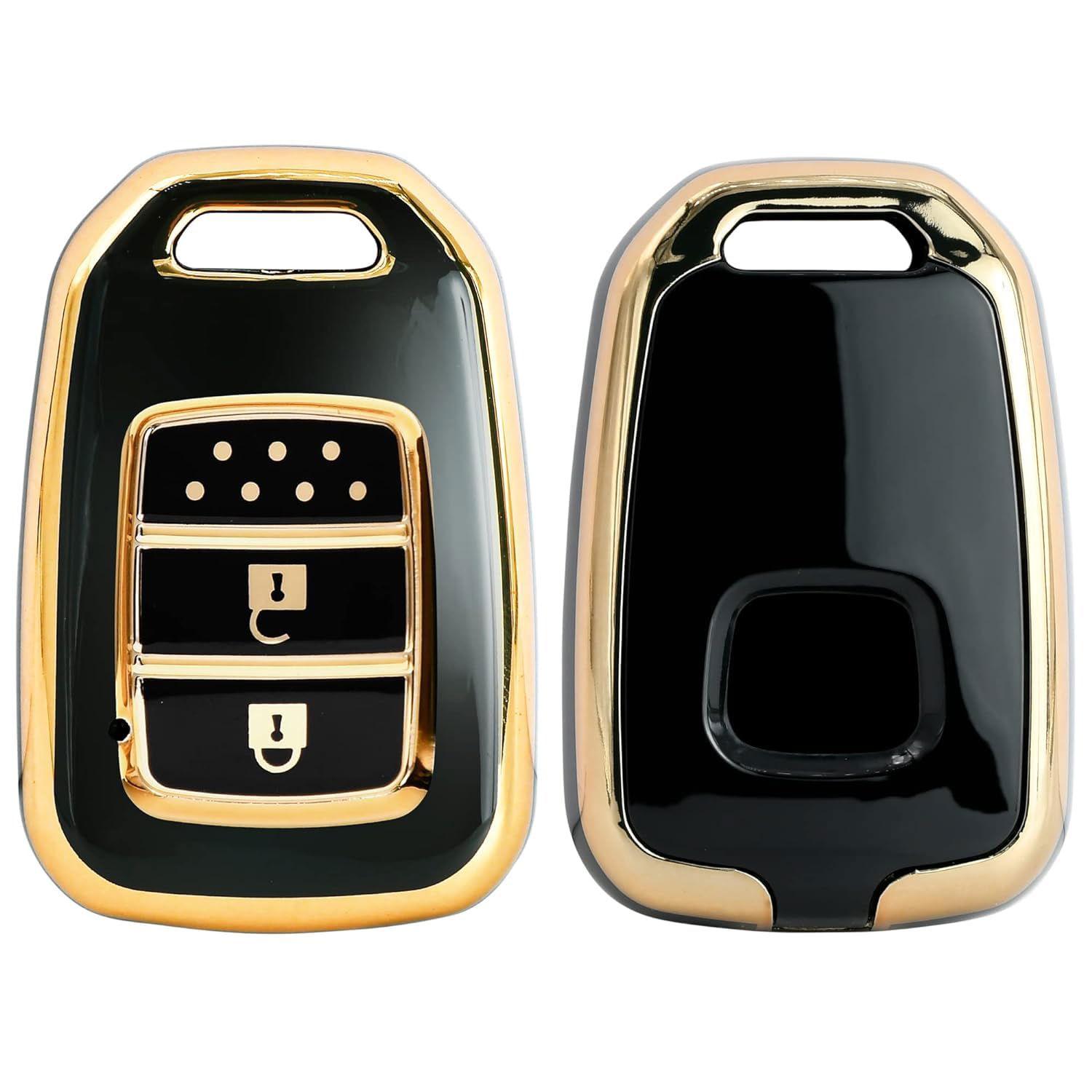 TPU Car Key Cover Compatible with Hon-da Jazz,City,WRV,BRV (2014 Onwards) 2Button Smart Key (Gold/Black) Image 