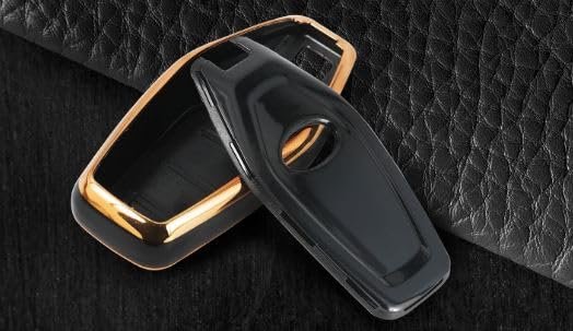 TPU Car Key Cover Compatible with Mahindra XUV-500 Smart Key (Black/Gold) Image 