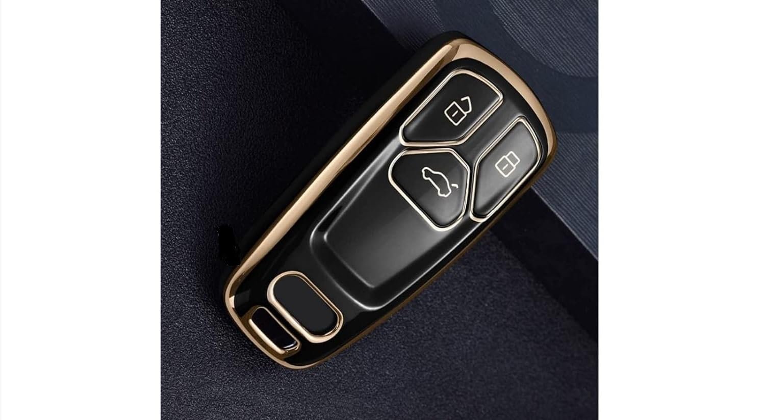TPU Car Key Cover Compatible with Au-di TT TTS A4 Q7 Smart Key Cover (Gold/Black) Image 