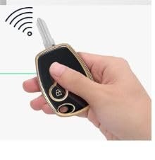 TPU Car Key Cover Compatible with Ren-Ault Logan, Duster, Verito, Lodgy 2 Button Remote Key (Gold/Black) Image 