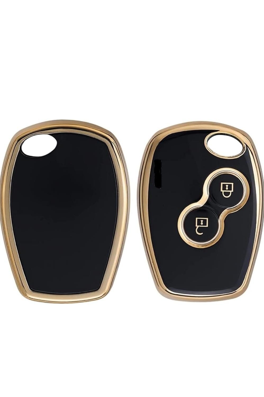 TPU Car Key Cover Compatible with Ren-Ault Logan, Duster, Verito, Lodgy 2 Button Remote Key (Gold/Black) Image 