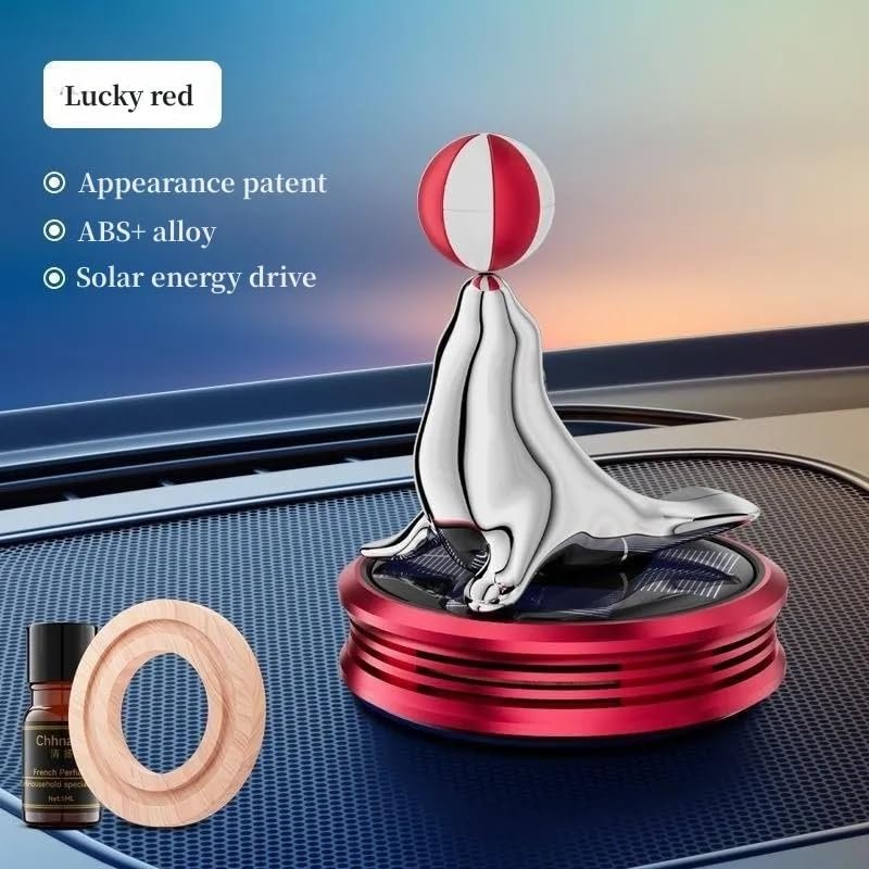 Car Solar Aromatherapy Rotating Sea Dolphin 360 degree Suspended Automatic Car Aromatherapy Perfume (Red) Image 