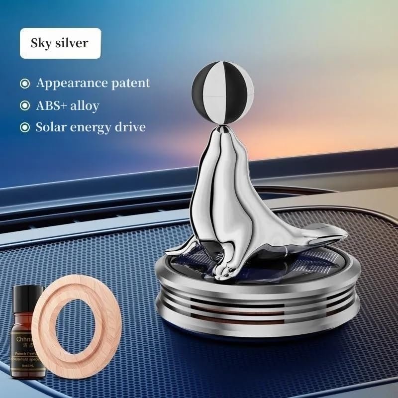 Car Solar Aromatherapy Rotating Sea Dolphin 360 degree Suspended Automatic Car Aromatherapy Perfume (Silver) Image 