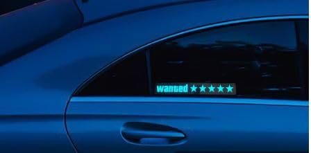 Wanted Blue Light Glowing Sticker with 5 Stars For Car Window Night Decor (Size (1.6in / 27cm) Image 
