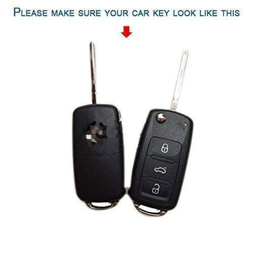 Metal Car Key Case Cover Compatible with Volks-wagen Polo Vento Jetta Ameo Passat Skoda Rapid Laura Superb Octavia Fabia Yeti Folding Key Premium Metal Alloy Keycase with Holder & Rope Chain Image 