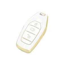 TPU Car Key Cover Compatible with Mahindra XUV-500 Smart Key (White/Gold) Image 
