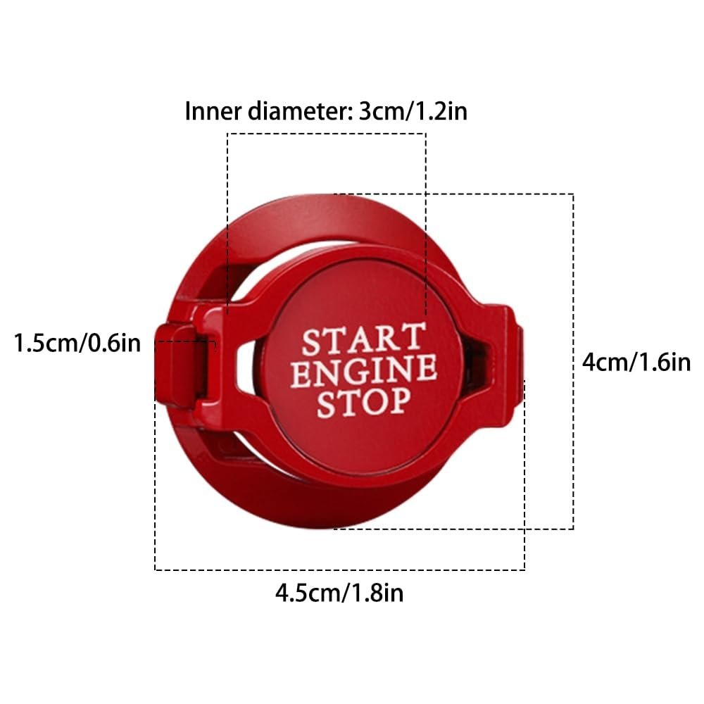 Push to Start Button Ignition Cover Car Engine Start Stop Button Cover Zinc Alloy Car Engine Button Protection Cover(Red) Image 