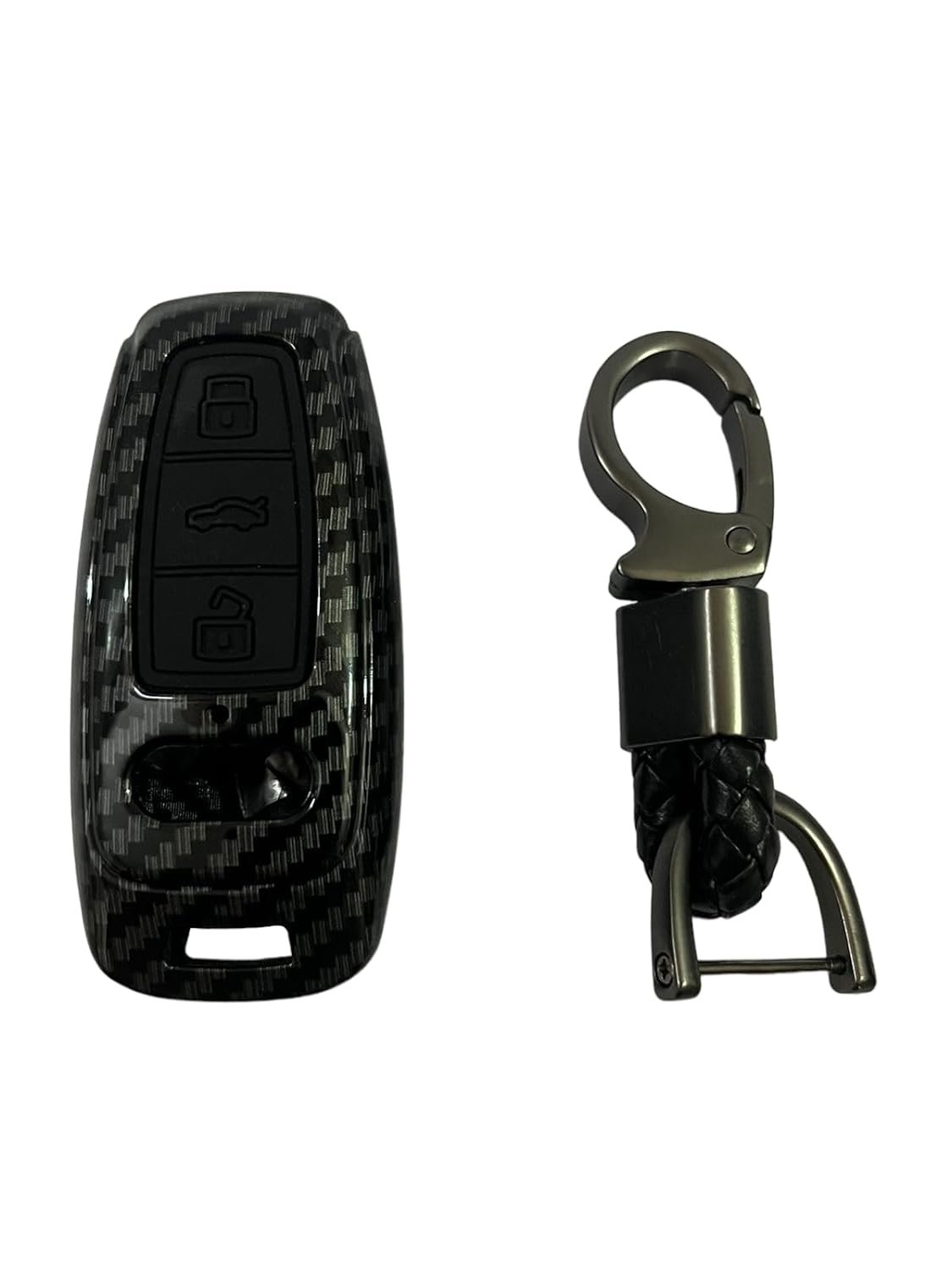  Carbon Fiber ABS Car Key Cover Compatible with Audi A3, A4, A5, Q3, Q5, Q7, Q8 Smart Key (Key Chain Included) Image 