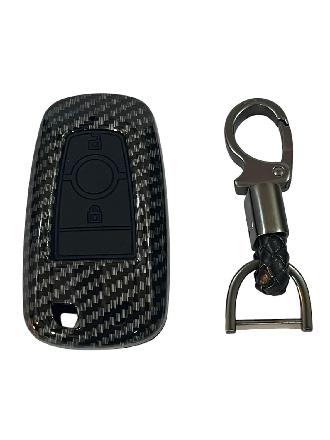 Carbon Fiber ABS Key Cover Compatible with New Ford Ecosport Titanium (Key Chain Included) Image 