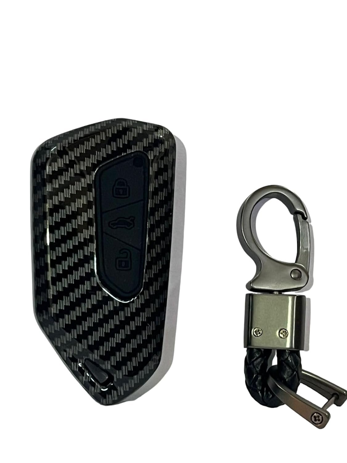 Carbon Fiber ABS Car Key Cover Compatible with Skoda Octavia (Key Chain Included) Image 