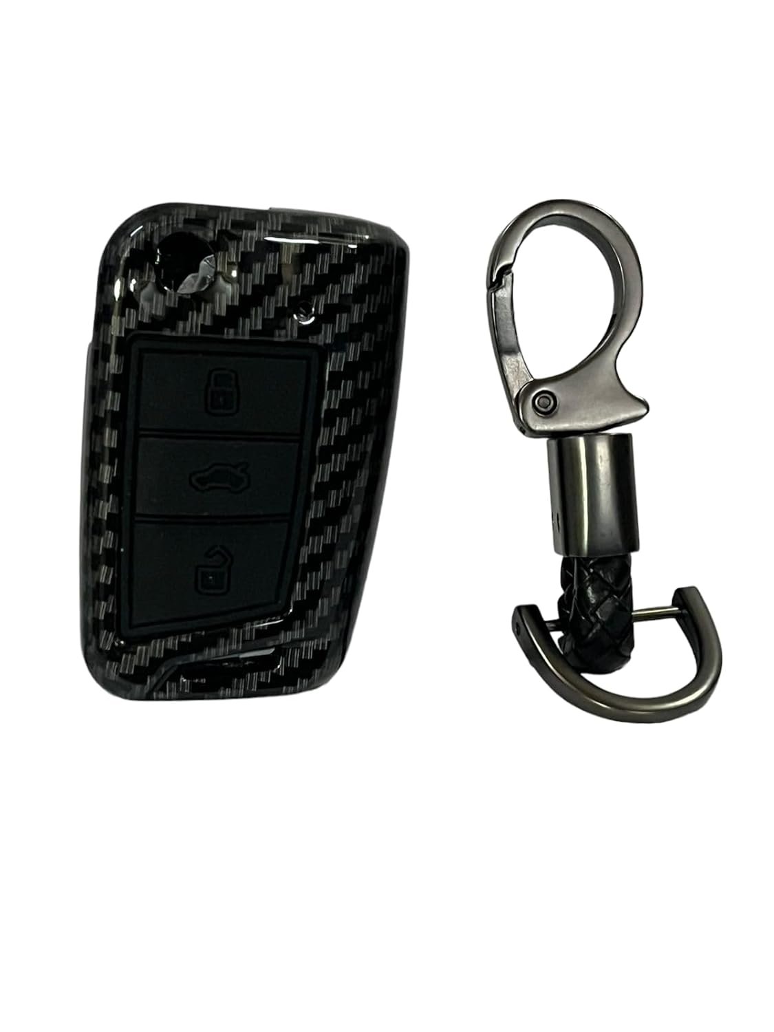 Carbon Fiber ABS Car Key Cover Compatible with Skoda,Kushaq,Taigun,Tiguan Virtus,Octavia,Kodiaq Folding Key (Key Chain Included) Image 