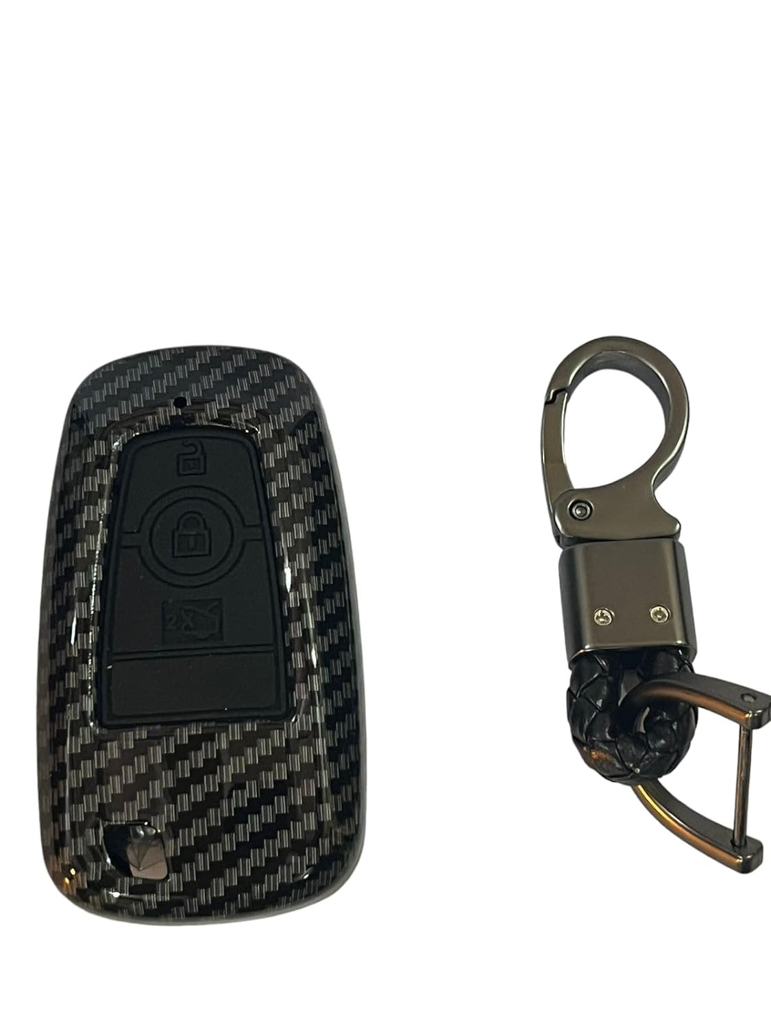 Carbon Fiber ABS Car Key Cover Compatible with Endeavour, Figo, Aspire (Key Chain Included) Image 