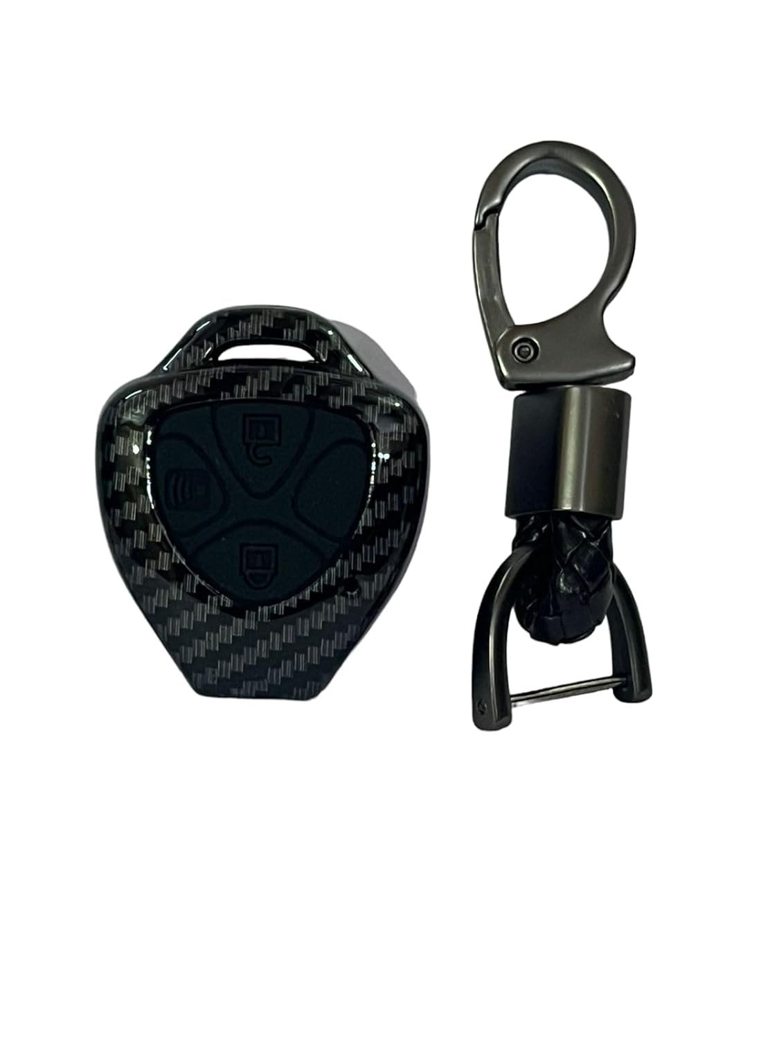 Carbon Fiber ABS Remote Key Cover Compatible with Toyota Fortuner, Innova, Camry 4/3 Buttons (Key Chain Included) Image 