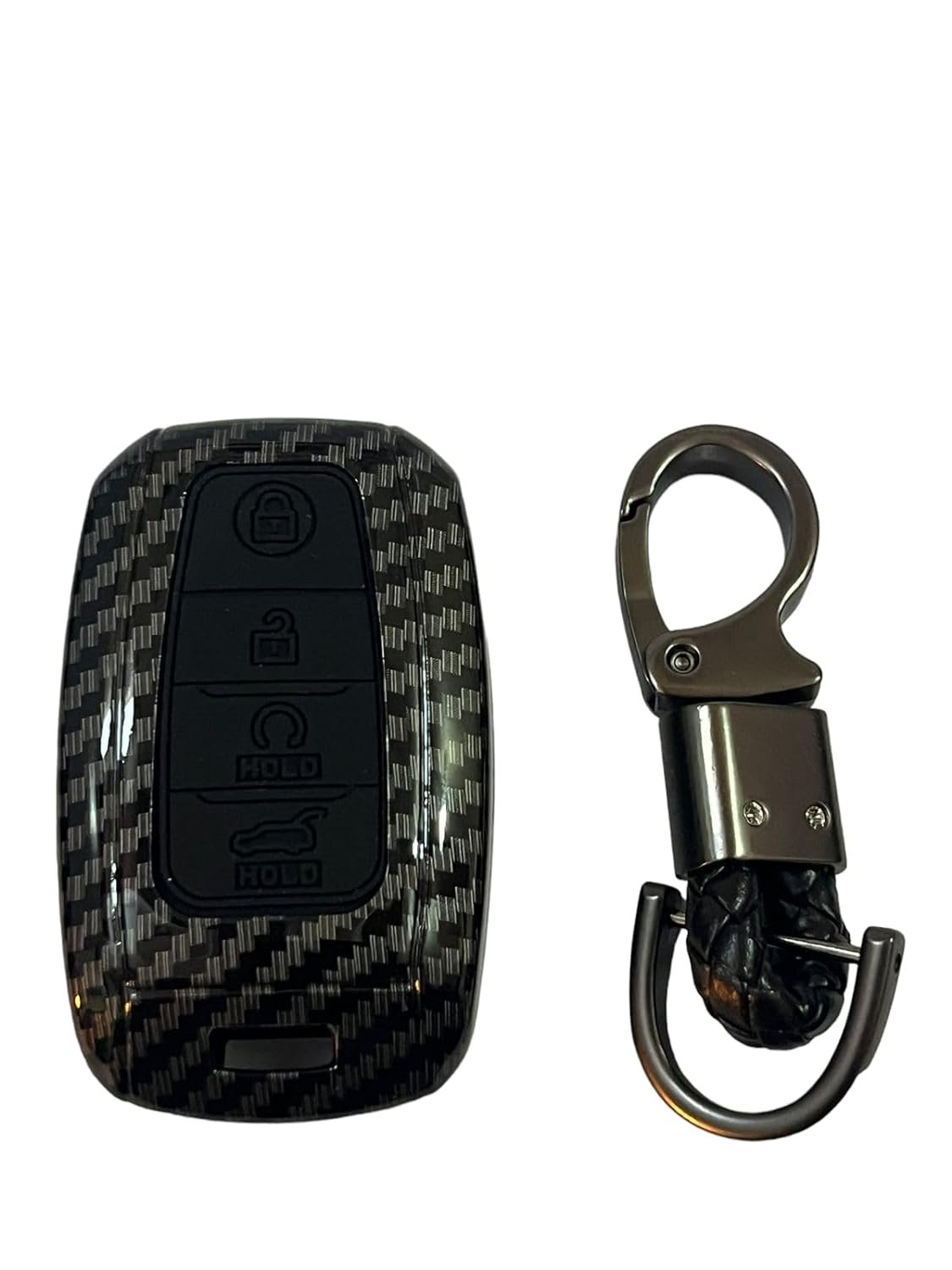 Carbon Fiber ABS Car Key Cover Compatible with Kia Seltos, Sonet, Carens 4Button Smart Key (Key Chain Included) Image 