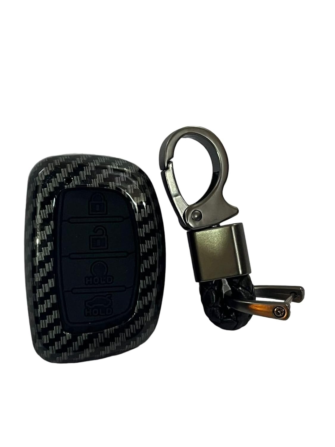 Carbon Fiber ABS Car Key Cover Compatible with Hyu-ndai Alcazar and Creta Car 4 Button Smart Key (Key Chain Included) Image 