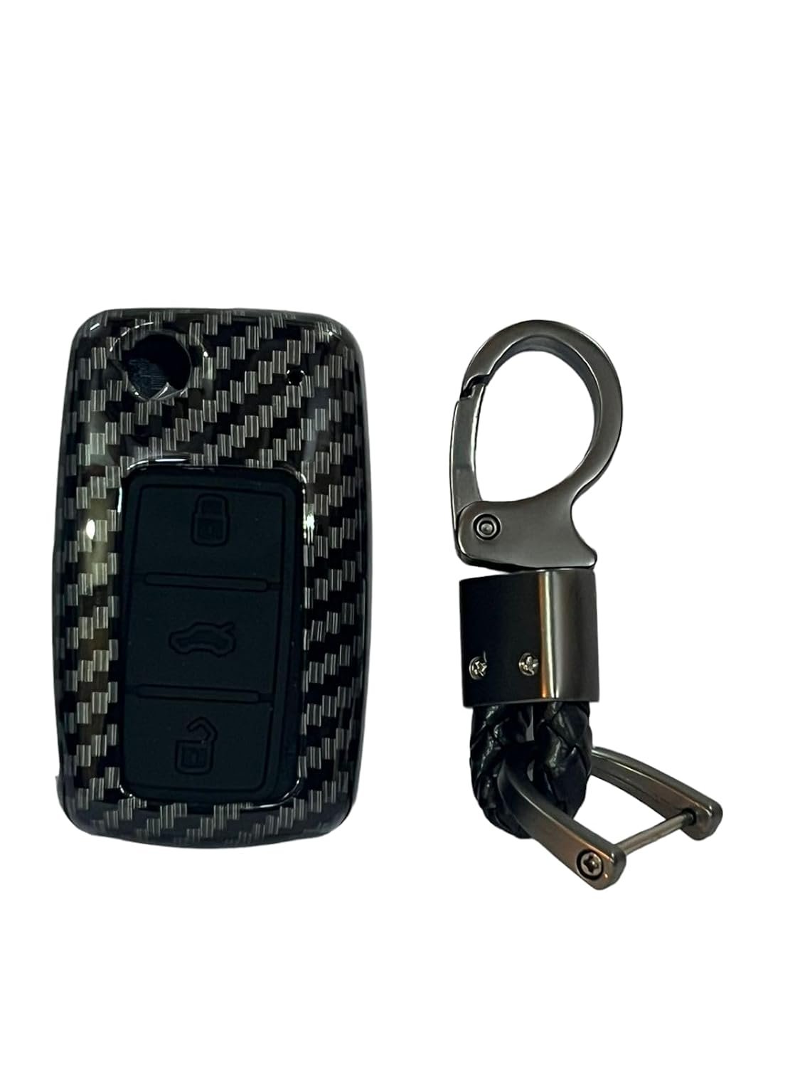 Carbon Fiber ABS Car Key Cover Compatible with Polo,Vento,Ameo 3Button Flip Key (Key Chain Included) Image 