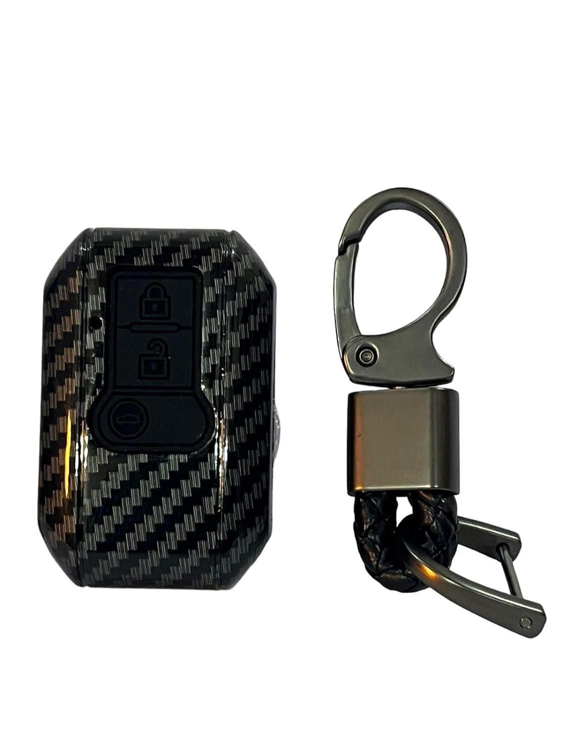 Carbon Fiber ABS Smart Key Cover Compatible with Maruti Suzuki Dzire Swift Ertiga - Push Button Start CAR Key ONLY (Key Chain Included) Image 