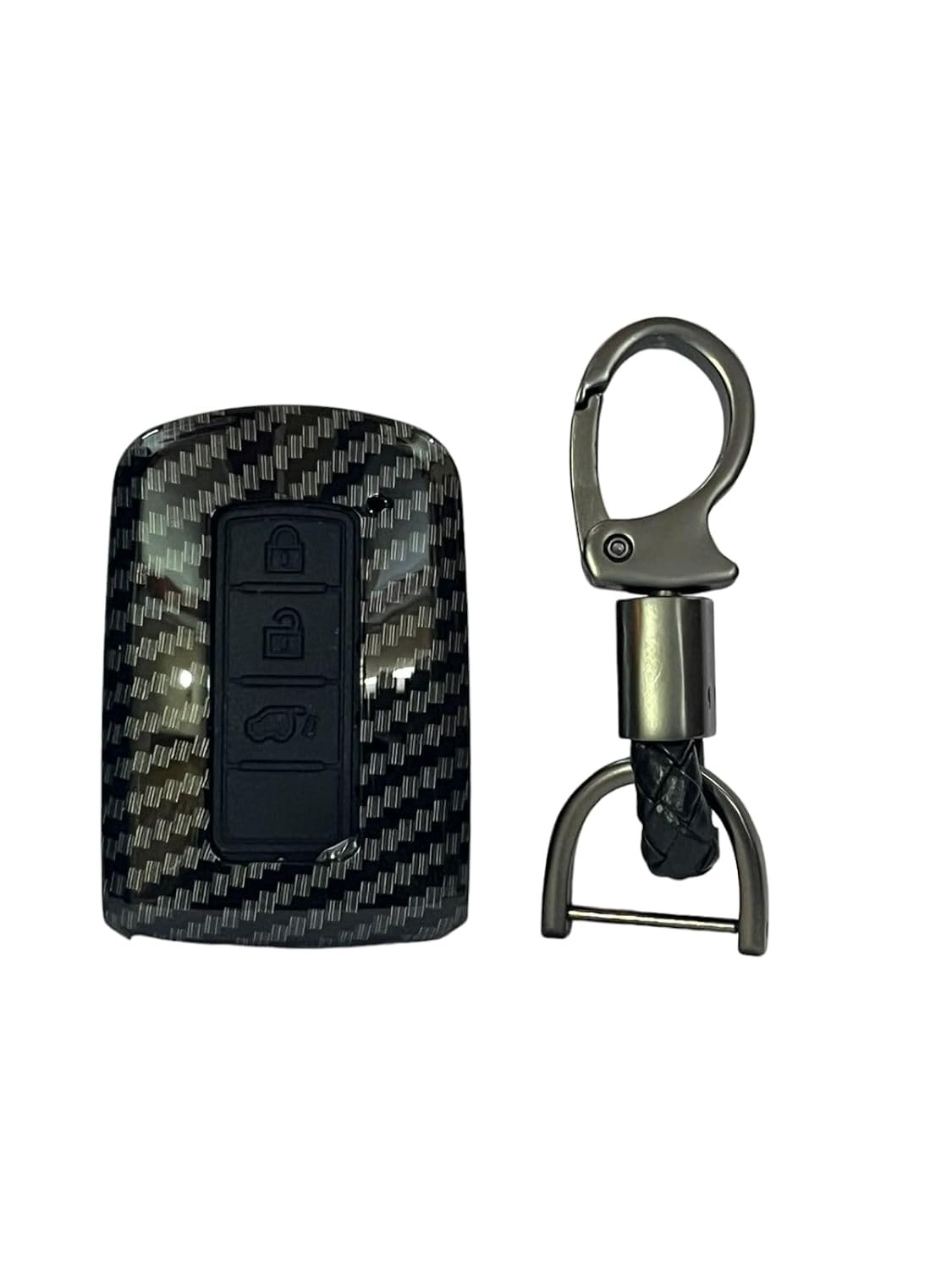 Carbon Fiber ABS Car Key Cover Compatible with Toyota Corolla Altis Smart Key (Key Chain Included) Image 