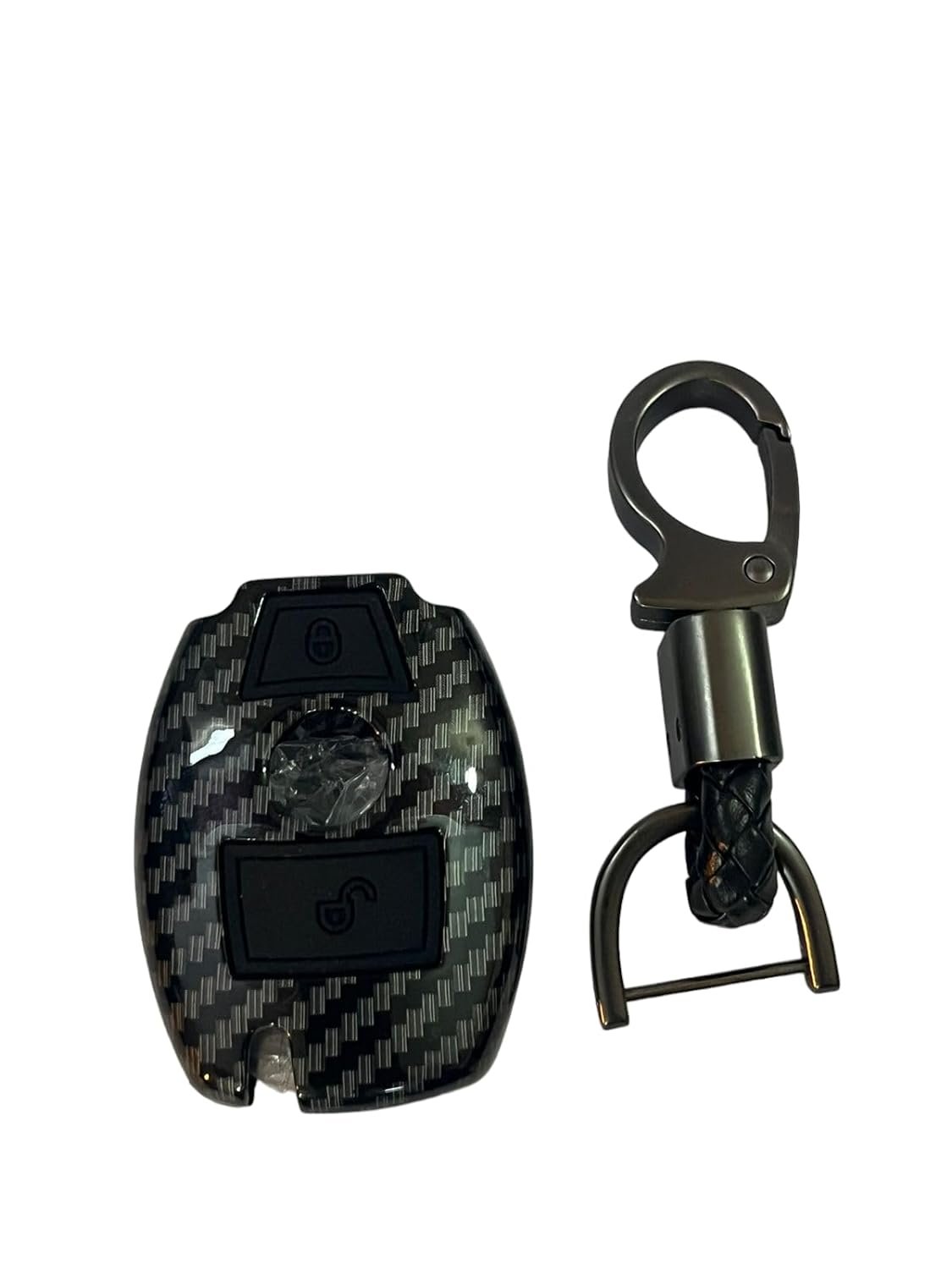 Carbon Fiber ABS Car Key Cover Compatible with Mercedes Benz Smart Key (Key Chain Included) Image 