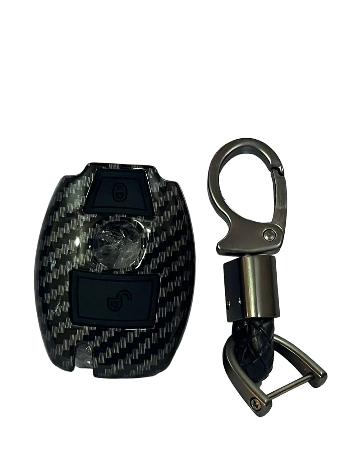 Carbon Fiber ABS Car Key Cover Compatible with Mercedes Benz Smart Key (Key Chain Included) Image 