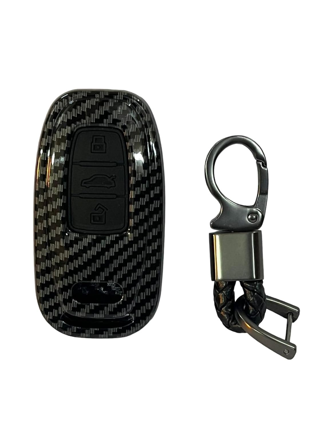 Carbon Fiber ABS Car Key Cover Compatible with Au-di Smart Key (Key Chain Included) Image 