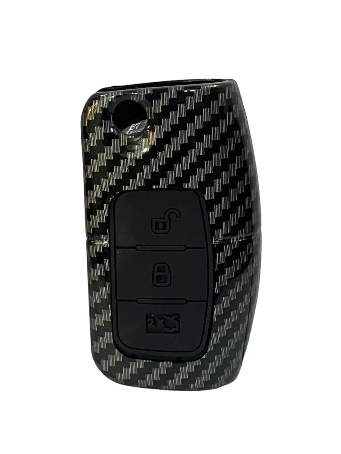Carbon Fiber ABS Car Key Cover Compatible with Fiesta, Figo, Old Ecosport Flip Key (Key Chain Included) Image 