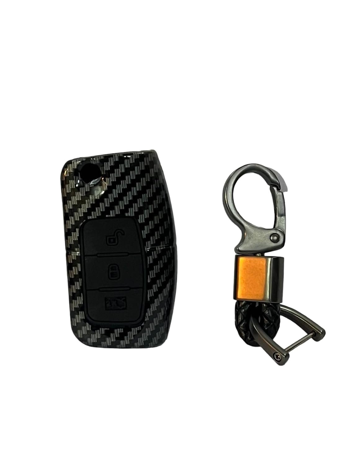 Carbon Fiber ABS Car Key Cover Compatible with Fiesta, Figo, Old Ecosport Flip Key (Key Chain Included) Image 