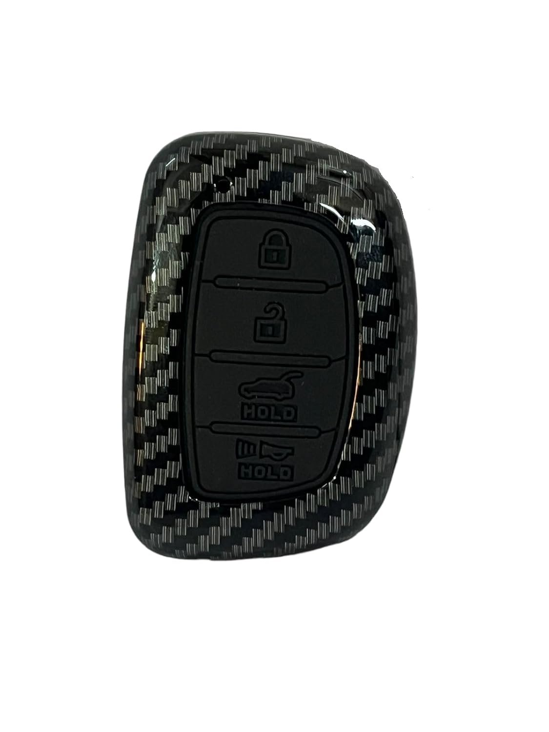 Carbon Fiber ABS Car Key Cover Compatible with Venue, Elantra, Tucson, i20 N Line 2021, Creta 2020, i20 2020 Model with 4 Button Smart Key (Key Chain Included) Image 
