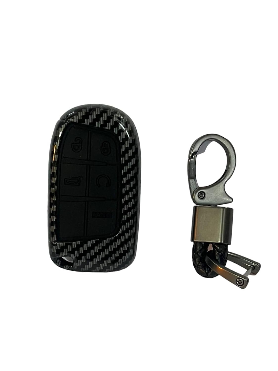 Carbon Fiber ABS Car Key Cover Compatible with Jeep Compass with Keychain (Key Chain Included) Image 