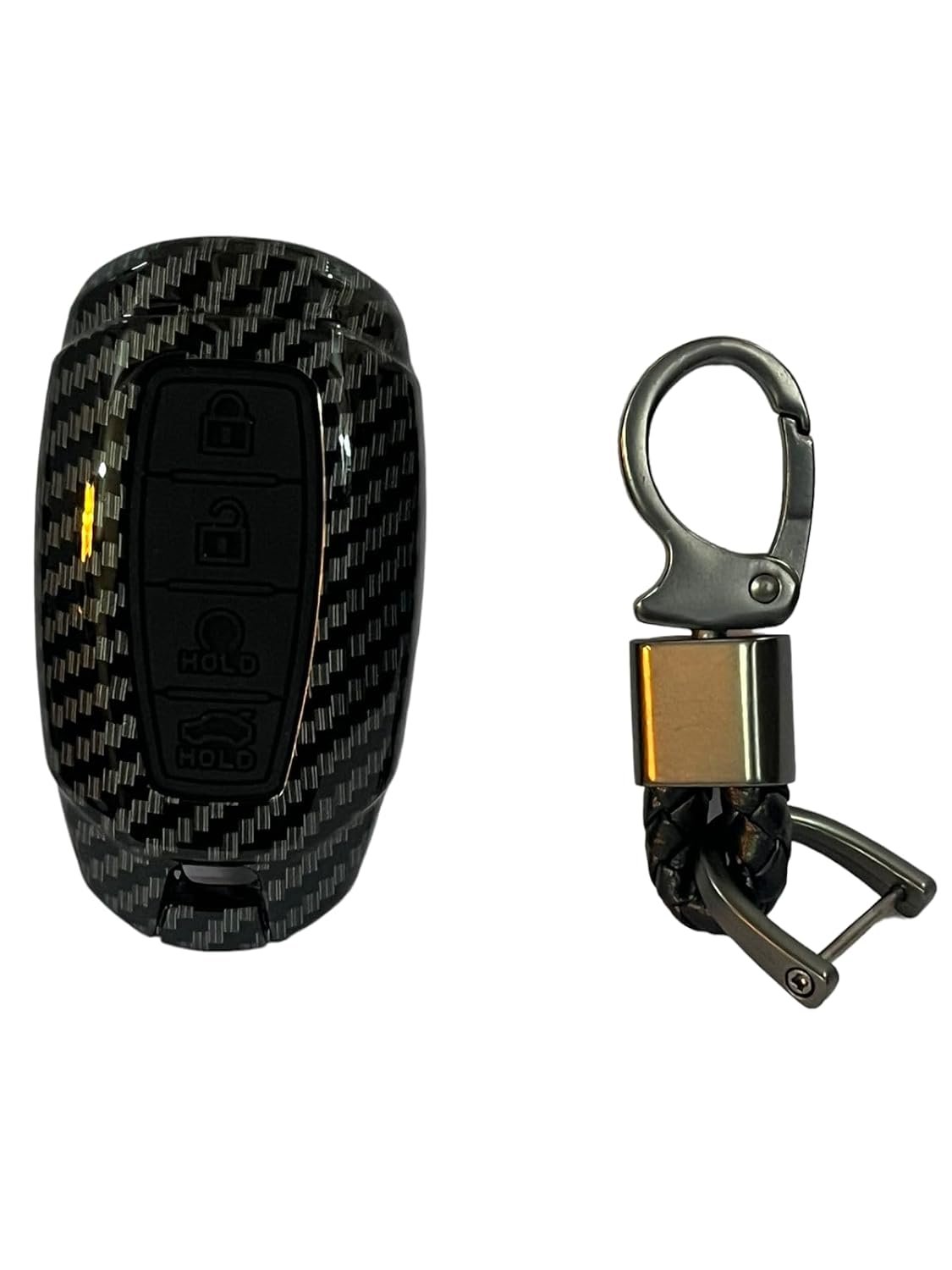  Carbon Fiber ABS Car Key Cover Compatible with Hyundai Verna 2023 4Button Smart Key(Key Chain Included) Image 