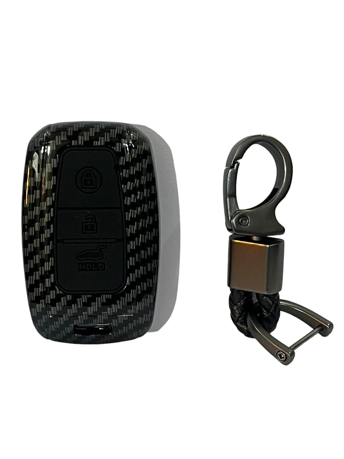 Carbon Fiber ABS Car Key Cover Compatible with Sonet, Seltos 3Button Smart Key Only (Key Chain Included) Image 