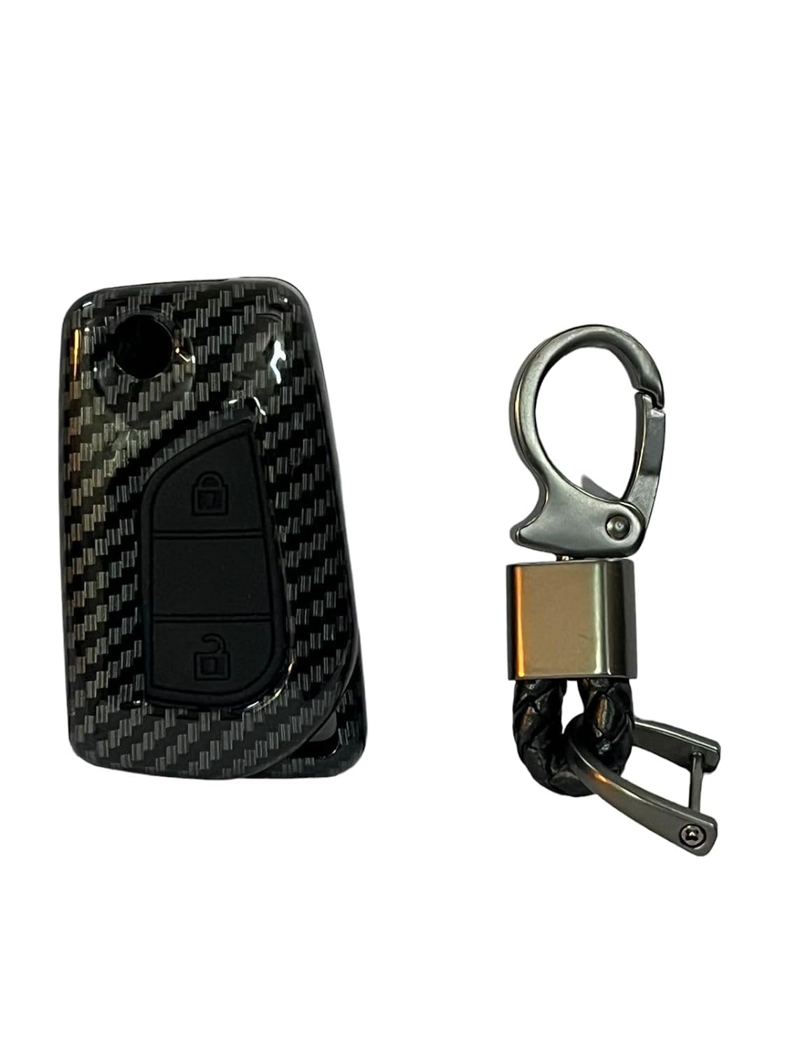 Carbon Fiber ABS Remote Key Cover Compatible with Fortuner, Innova, Camry 4/3 Buttons (Key Chain Included) Image 