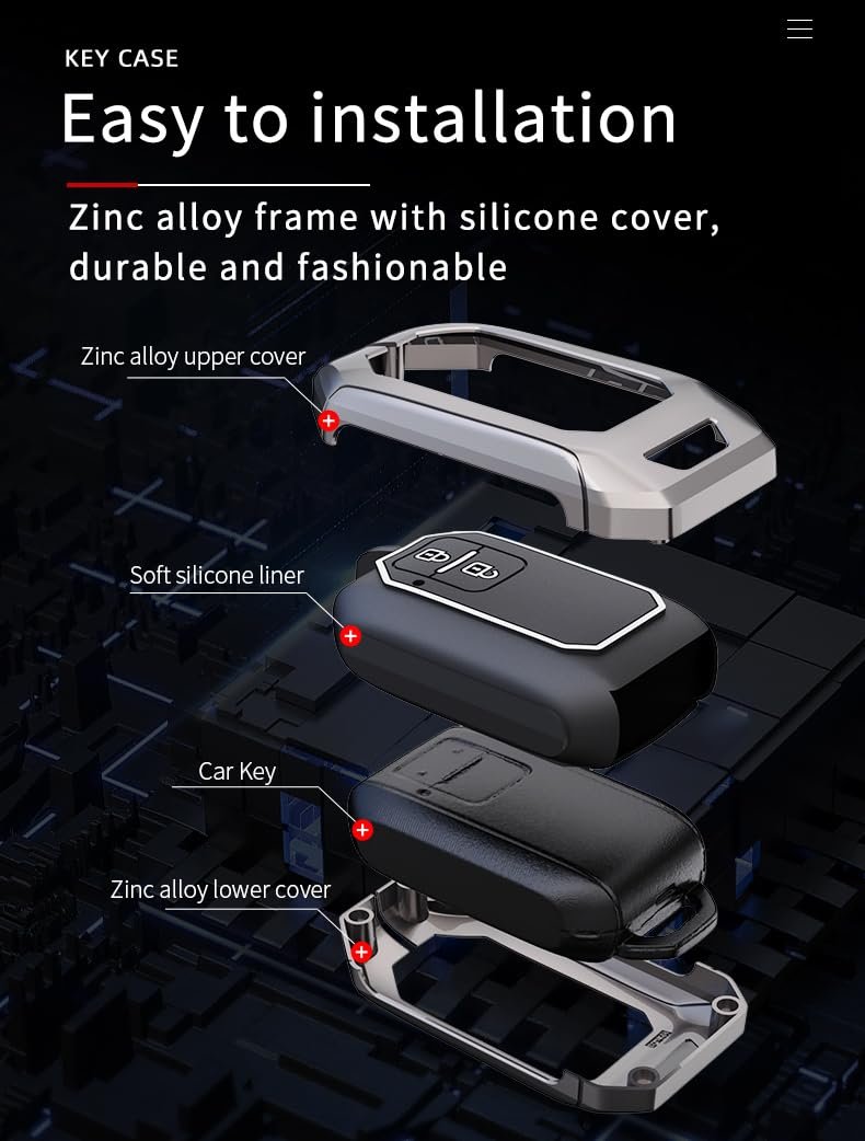 Metal Car Key Case Cover Compatible with Baleno, Grand Vitara, Brezza, Jimmy, XL 6, Ertiga, Fronx Premium Metal Alloy Keycase with Holder & Rope Chain Image 