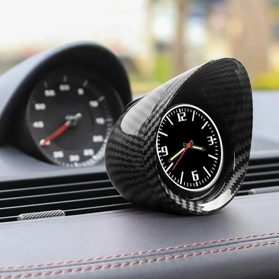 Carbon Fiber Shell Car Interior Dashboard Clock Luminous Backlight Accessories Image 