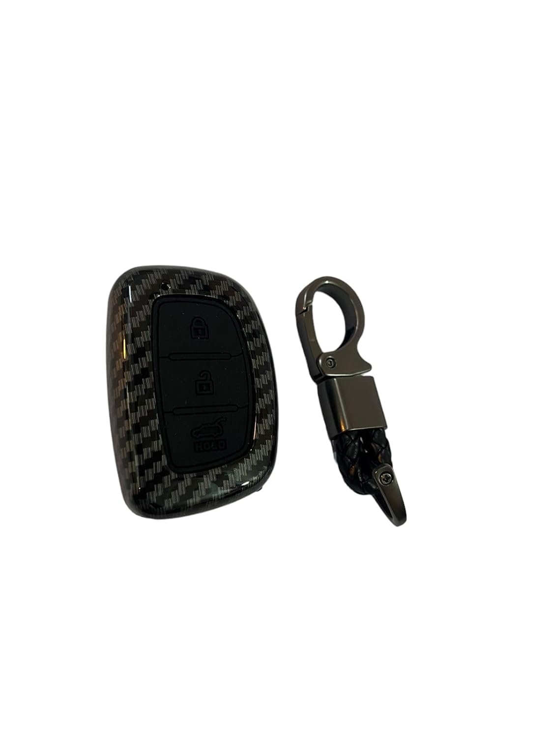 Carbon Fiber ABS Car Key Cover Compatible with Elite i20, Active i20, Aura (Push Button Start Models only) (Key Chain Included) Image 