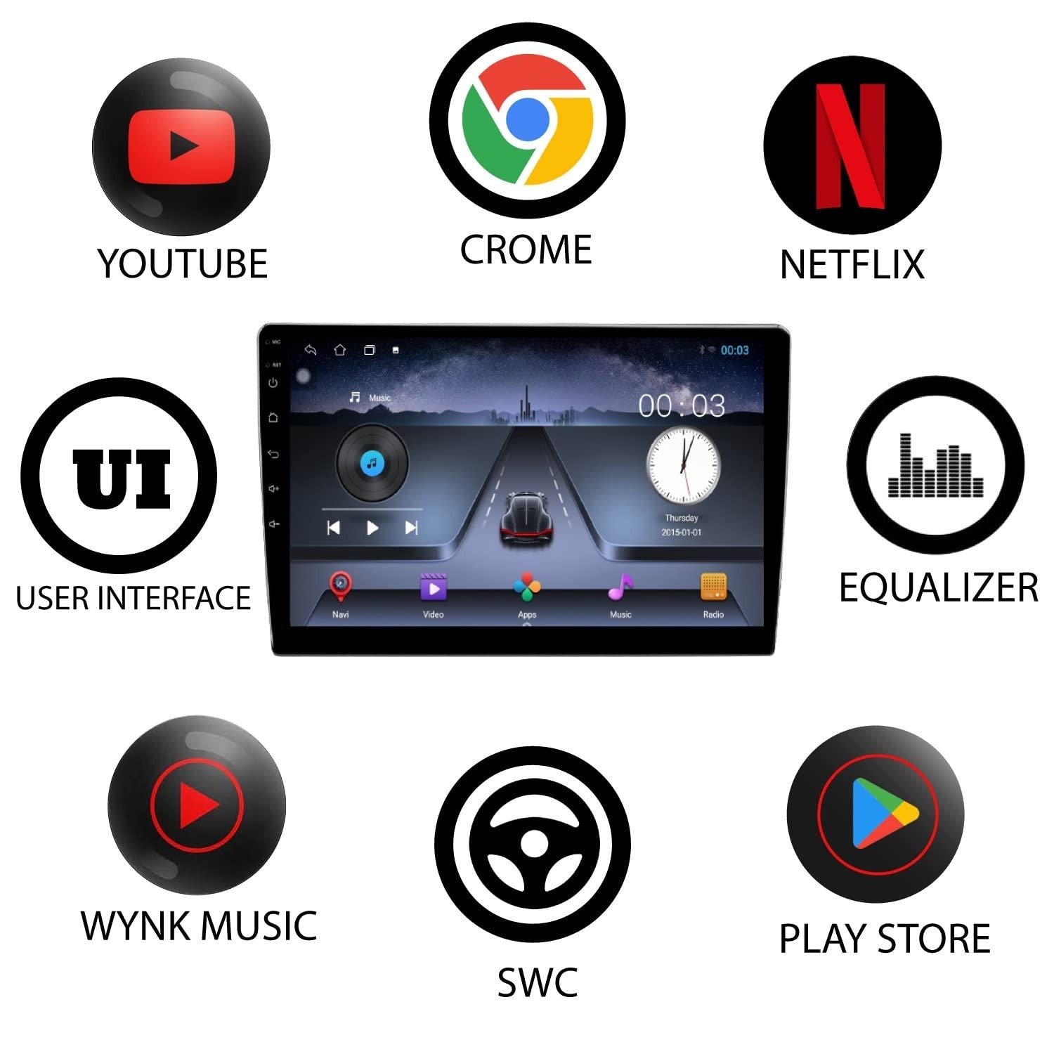 Android Screen TS7-2/32 9Inchs (1280 HD)Universal Fit, Multimedia Player, 2GB Ram/32GB Rom Car Stereo (Double Din) Image 
