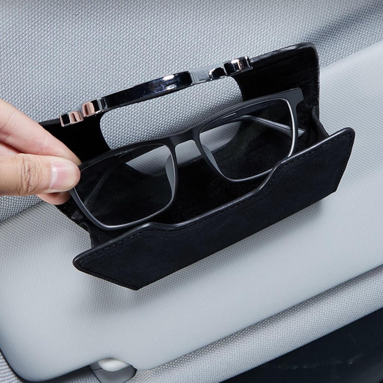 Leather Sunglass Clip Sun Visor Car Eyeglasses Holder Universal For Car and Vehicles(Black) Image 