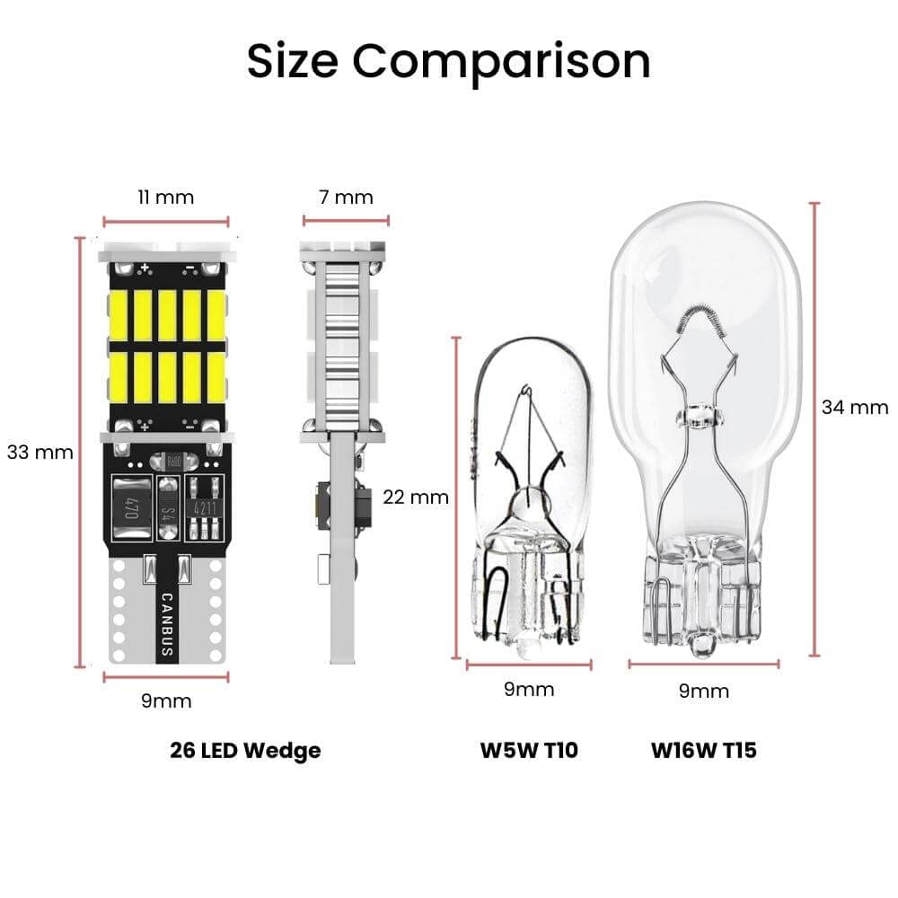 W5W W16W Canbus T10 T15 Error Free 26 LED for Parking Pilot DRL Turn Signal Lights - White (1pair) Image 