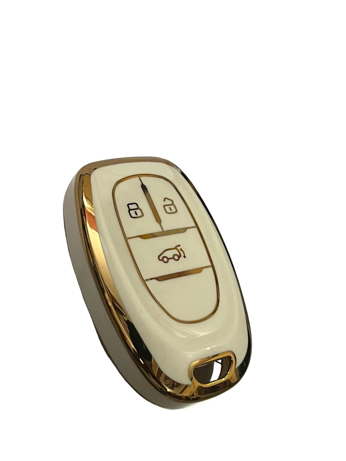 TPU Car Key Cover Fit for MG Gloster 3 Button Smart Key (White/Gold) Image 