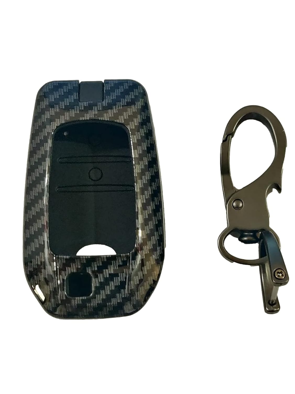 Carbon Fiber Key Fob Cover Shell Keyless Key Hard Case with Keychain Compatible With Toyota Innova Crysta and Fortuner (Black, For Push Button Only, ABS) Image 