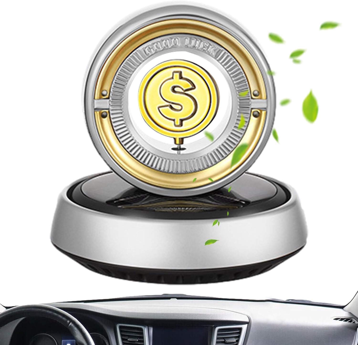 Car Solar Aromatherapy Rotating Coin Air Freshener, Eliminator and Creative Accessories Interior Decorations Car Fragrance (Silver) Image 